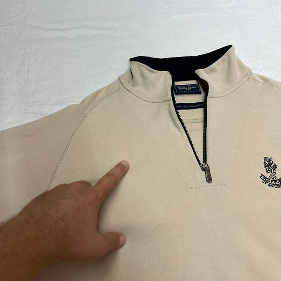 Bobby Jones Players Men’s 1/4 Zip Beige Sweatshirt Size L 100% Peruvian Cotton - Picture 10 of 11